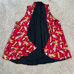 Candiss Cole Western 100% Silk Red and Black Flowy Vest